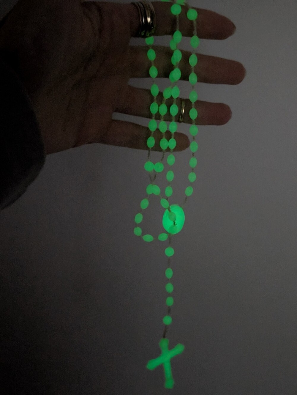 Glow-in-the-Dark Rosary Necklace Vintage Original - Pale Green